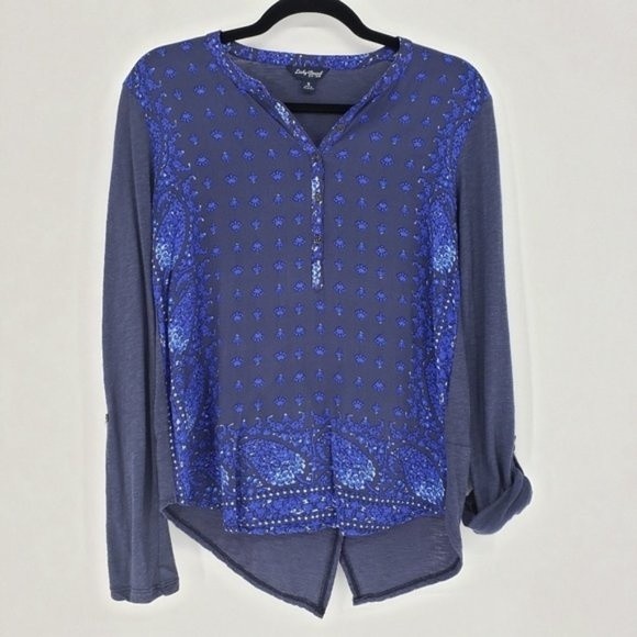 Lucky Brand Half Button Popover Split Hem Top - S - Picture 1 of 6